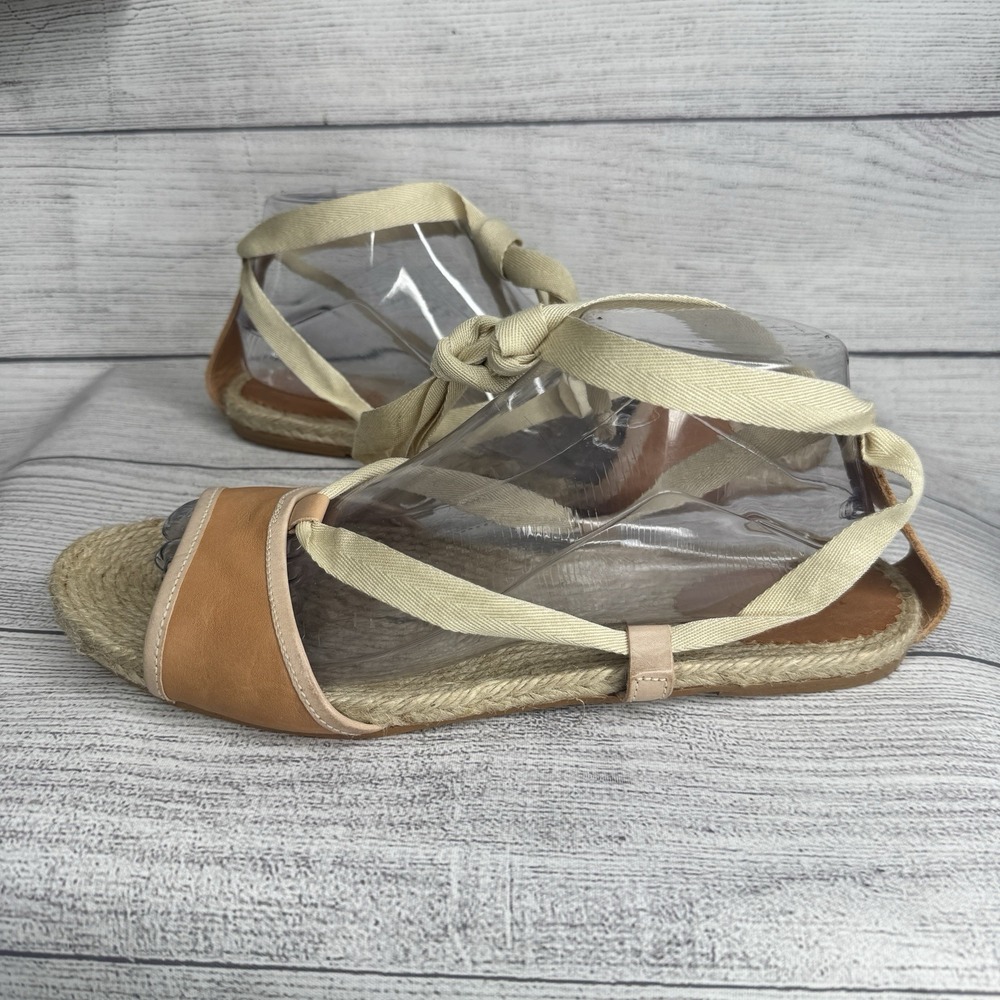 J Crew Tan Leather Flat Espadrille Gladiator Sandals Size 11